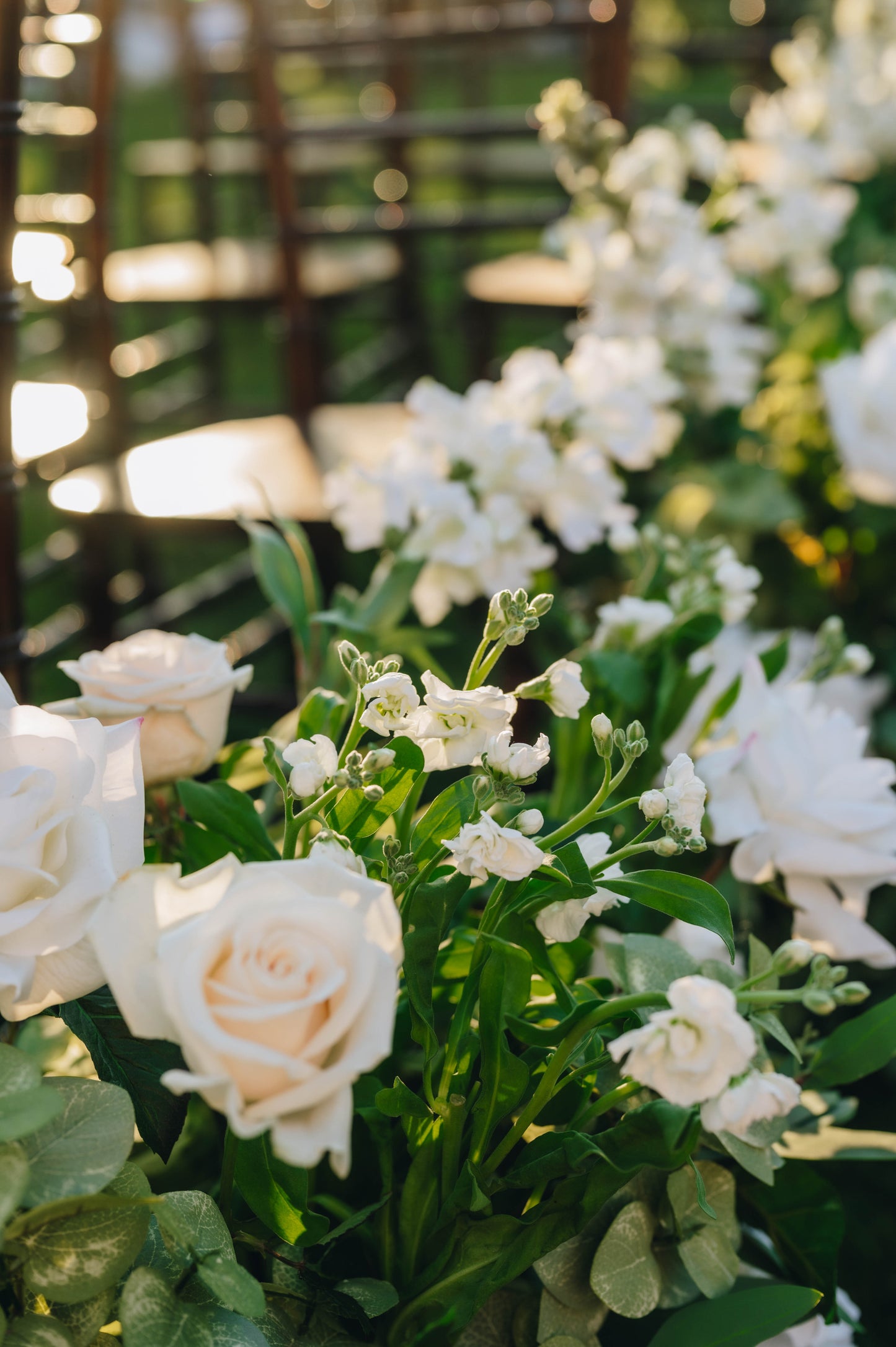 floral rental white garden aisle flowers